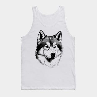 Alaskan Malamute dog minimalistic art illustration in black and white Tank Top